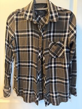 Rails Soft Olive, Black and White Plaid Button-Down Shirt
